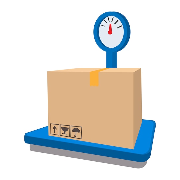 Vector scales for weighing with box cartoon icon on a white background