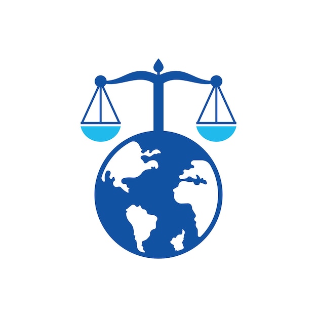 Scales and world symbol or icon. Unique law and globe logotype design template.