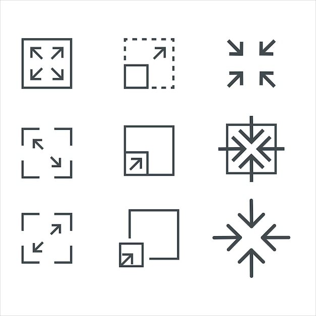 Scaling and sizing arrows icon concept illustration Resize increase decrease scalability symbol