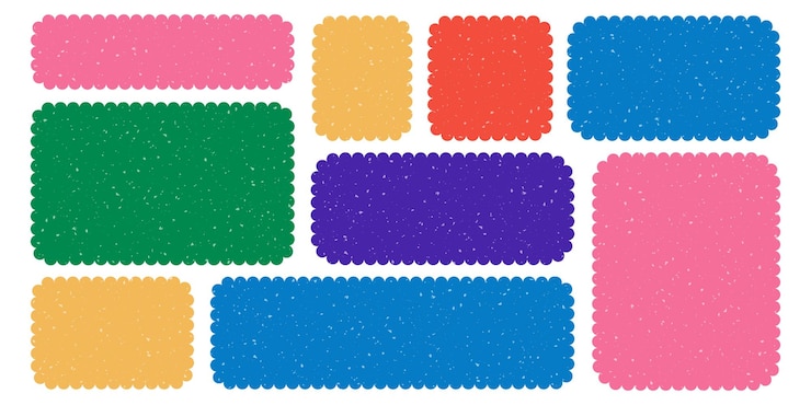 Vector scalloped rectangle quote frame collection colorful scratched texture text box empty speech bubble