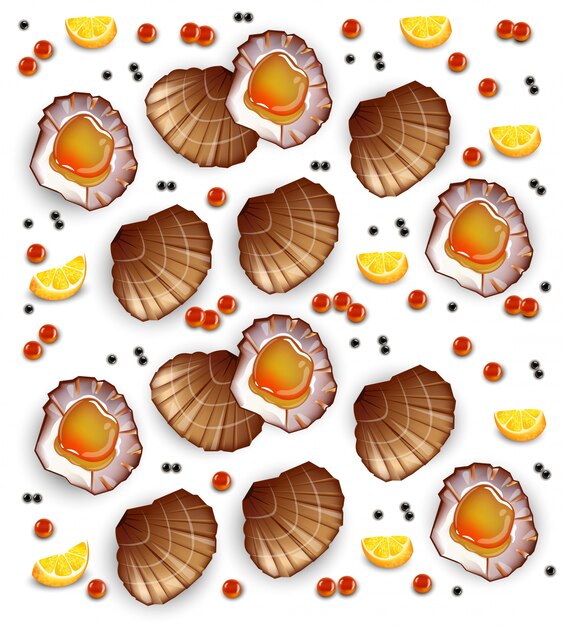 Scallops pattern realistic seafood