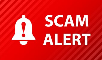 Vector scam alert badge with alarm icon flat vector illustration on red background