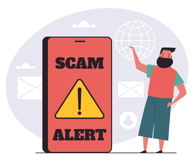 Vector scam alert phone fraud warning alarm abstract concept graphic design illustration