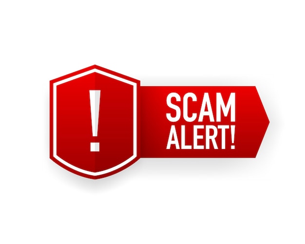 Scam alert rode banner. Scam teken label geïsoleerd. Vector illustratie.