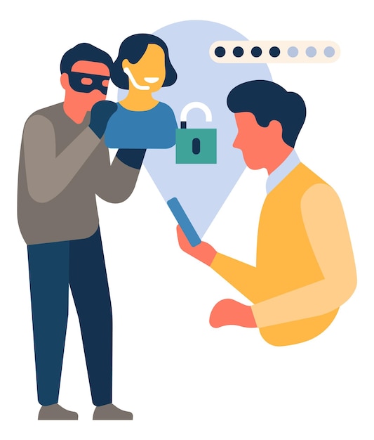 Vector scammer stealing user data. online fraud concept