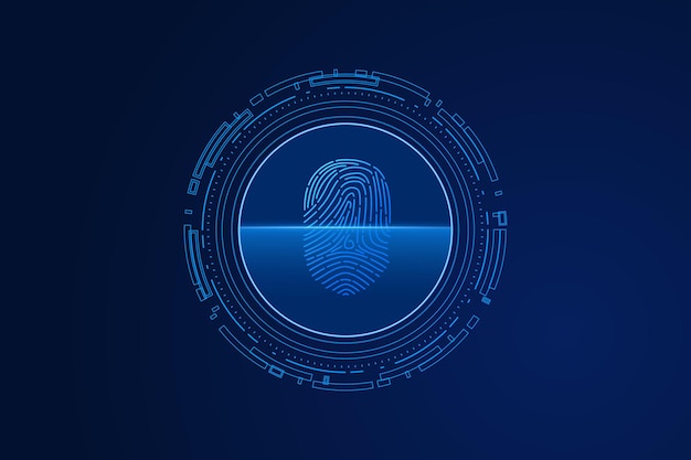 Scansione delle impronte digitali sicurezza informatica e controllo delle password tramite l'accesso alle impronte digitali con dati biometrici Vettore Premium