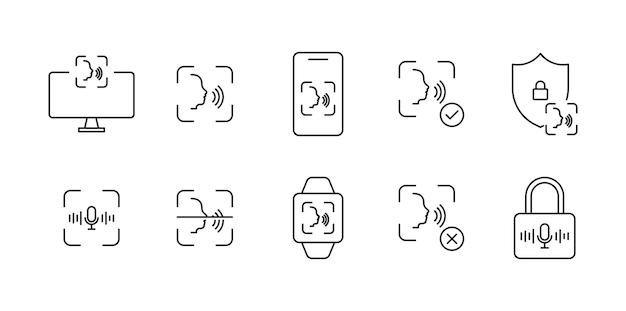 Vector scan icon set voice recognition thin line icons voice id security password symbol document identification vector eps 10