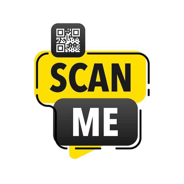 Scan me icon with QR code Inscription scan me QR code label