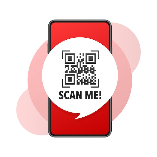 Scan me pictogram met QR-code Inscriptie scan me QR-code label