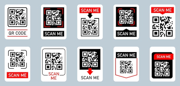 Набор значков цифрового сканирования QR-кода изолированный значок сканера штрих-кода QR-код для оплаты Плоский стиль Векторная иллюстрация