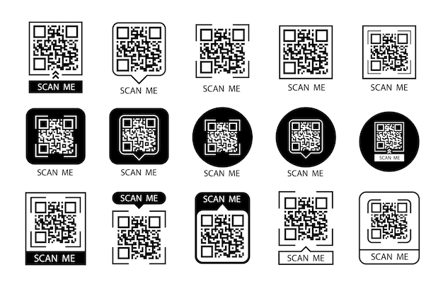 scan me qr code set scan qr code icon template of frames for qr code with text scan me vector illustration