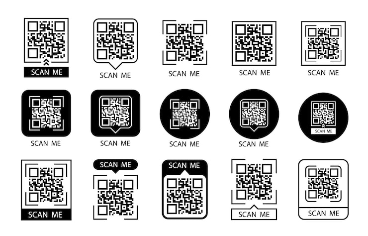 Vector scan me qr code set scan qr code icon template of frames for qr code with text scan me vector illustration
