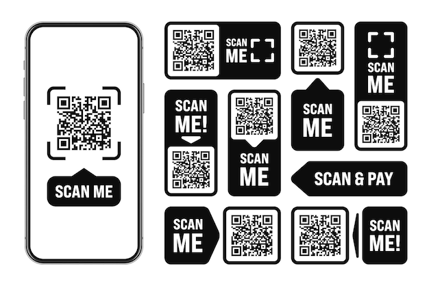 Vector scan me qr-code sticker online betaling speciale aanbieding verkoop stickers winkelen korting label of