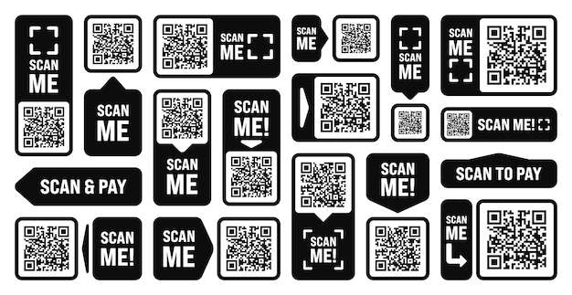 Vector scan me qr-code sticker online betaling speciale aanbieding verkoop stickers winkelen korting label of