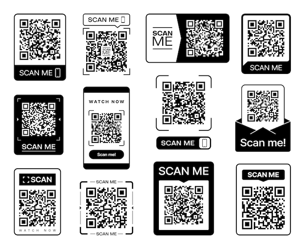 Vector scan me qr-codestickers voor de streepjescodescanner van de telefoon