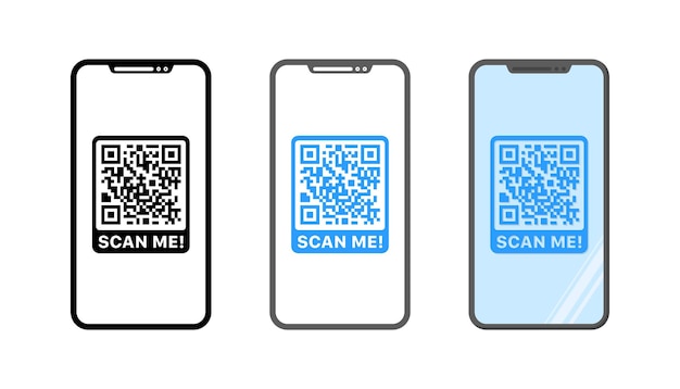 Scan me qrcode-iconen Smartphone-scherm Platte stijl Vector-iconen