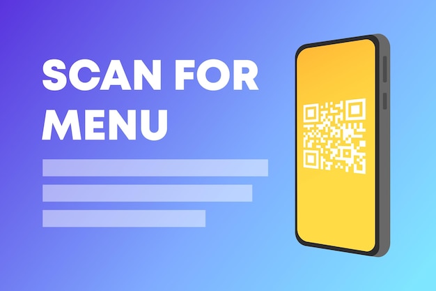 Scan for menu sign flat blue qrcode on the phone screen scan for menu sign vector illustration