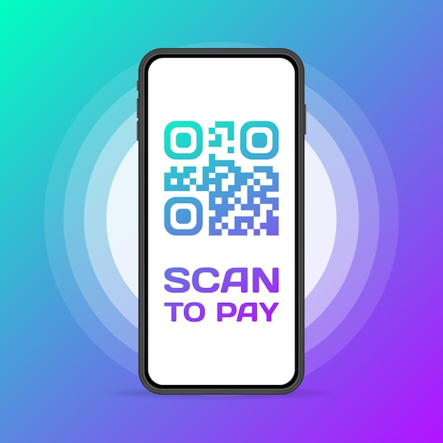 Vector scan to pay icon flat purple phone screen qrcode icon scan to pay vector illustration