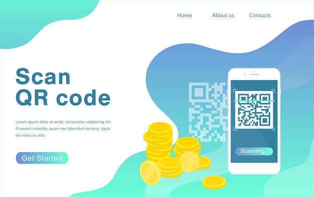 Scan QR-code bestemmingspagina-sjabloon Smartphone en QR-code scannen voor betaling
