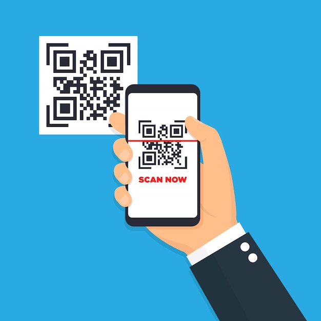 Сканирование QR-код плоский значок с телефоном. Штрих-код. иллюстрации.