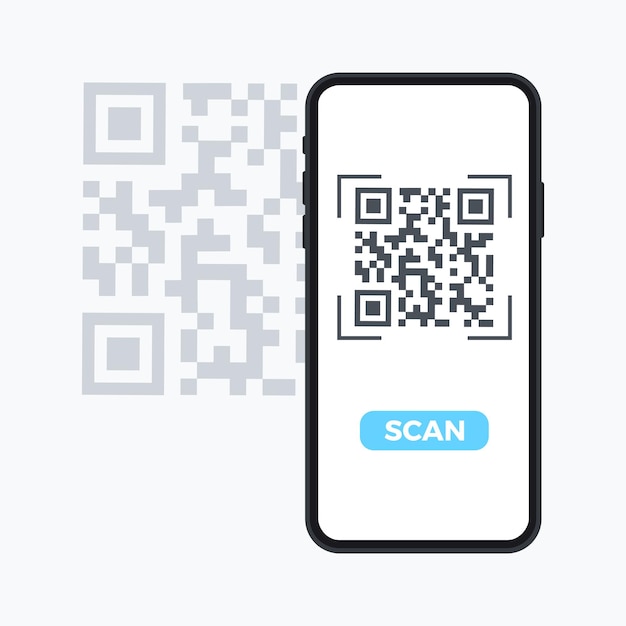 Сканируйте плоский значок QR-кода с помощью векторной иллюстрации штрих-кода телефона