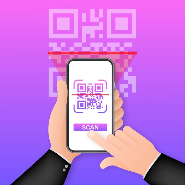 Scan qr code to mobile phone. electronic, digital technology, barcode. vector stock illustration