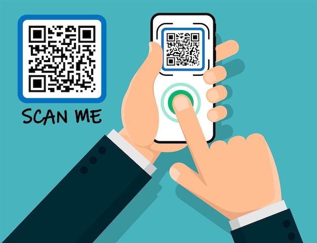 QR 코드를 휴대폰으로 스캔 결제를 위한 QR 코드 휴대폰 스캔 QRcode 확인 벡터 그림