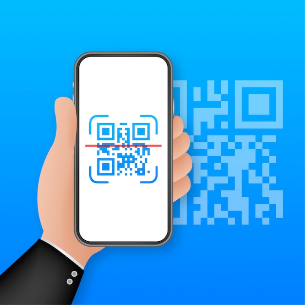 Scan QR-code naar mobiele telefoon. Elektronische, digitale technologie, streepjescode. illustratie.