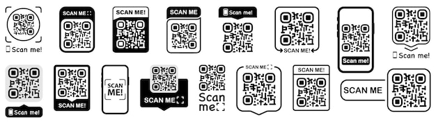 Vettore scansione del codice qr scansione dell'icona piatta del codice qr con il telefono modello di codice qr per il pagamento e gli sconti delle app mobili codice a barre pagamento mobile e codici di risposta rapida scannami con lo smartphone illustrazione vettoriale