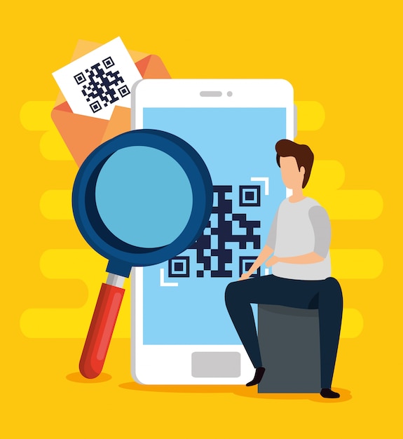 Scan qr code in smartphone with man