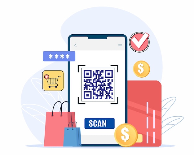 scan QR-code voor online betaling, online winkelen Code scannen concept