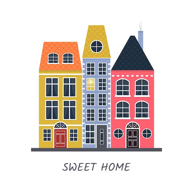 Scandi colorful houses scandinavian style city