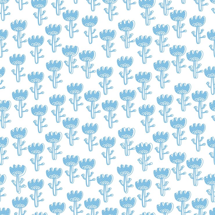 Vector scandi folk style flowers cartoon drawing blue eamless floral aattern scandinavian folk style for fabric cards wallpaper home decor