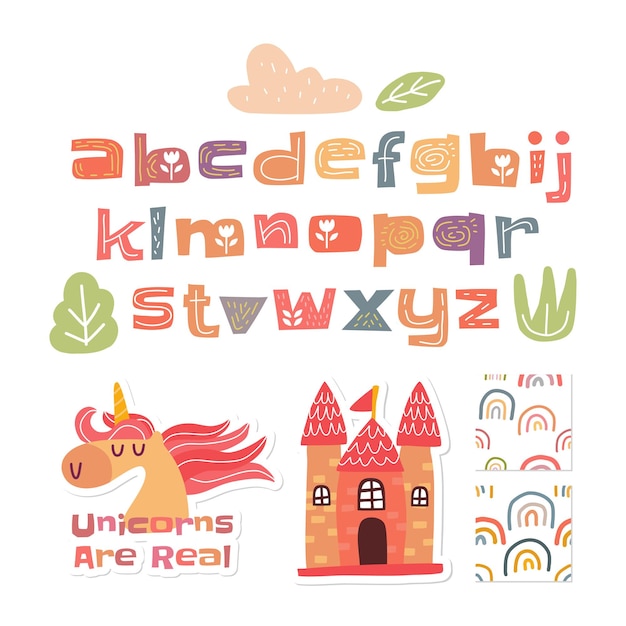 Scandinavian alphabet and cute colorful collection