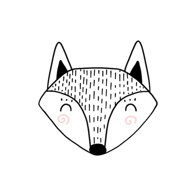 Scandinavian animal face nordic cute head vector hand drawn face for nurcery print textile