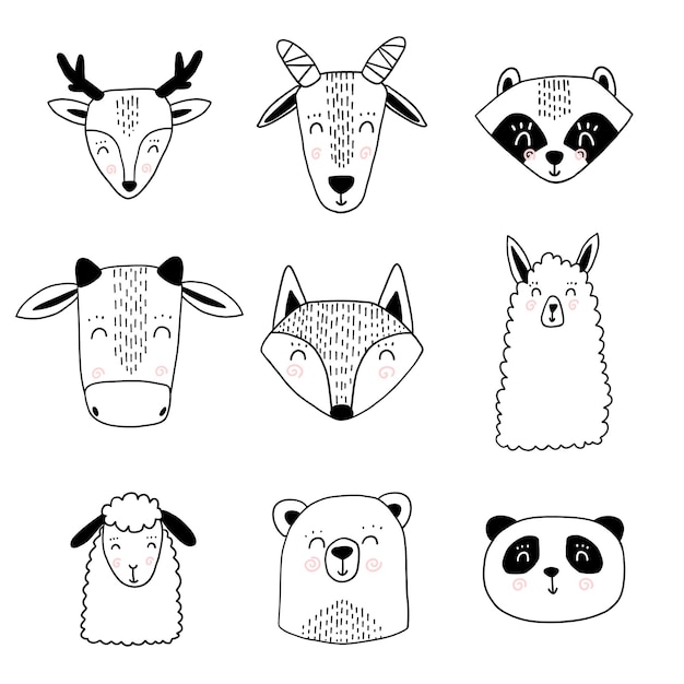 Scandinavian animals. nordic cute animal set. vector hand drawn panda