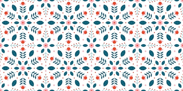 Scandinavian floral seamless pattern with abstract simple flowers leaf and polka dot