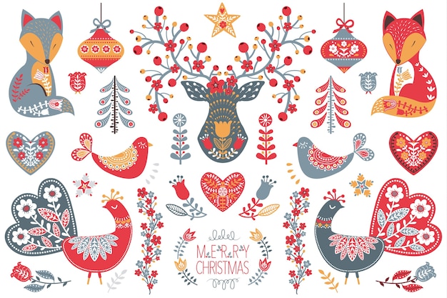 Insieme di raccolta di design scandinavo folk christmas