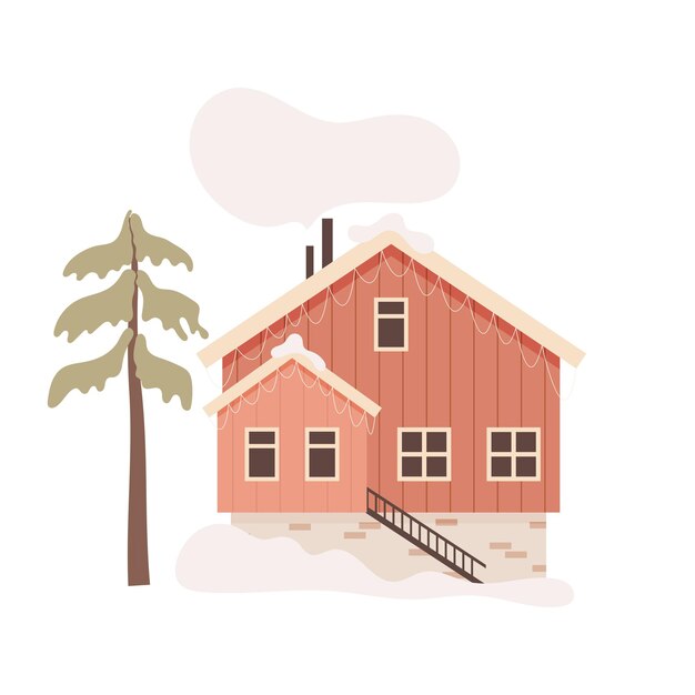 Scandinavian forest wood winter cabin vector illustration