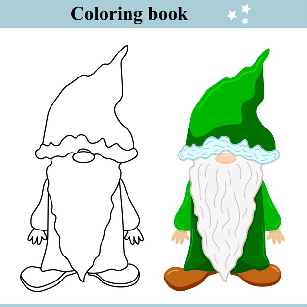 Scandinavian gnome. Coloring book. Cartoon vector illustration