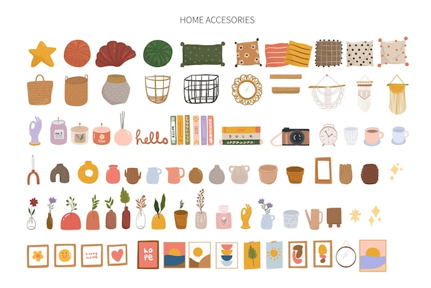 Collezione di elementi di set di accessori per la casa scandinavi