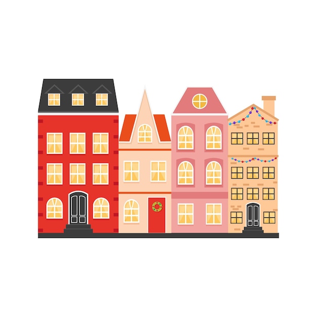 Scandinavian houses on a white background. Vector graphics in flat cartoon style