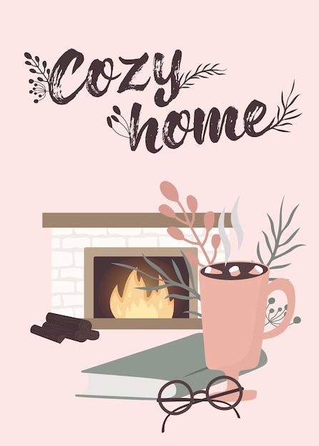 Vettore composizioni di decorazioni per la casa per interni scandinavi stagione accogliente cute hygge inverno o autunno