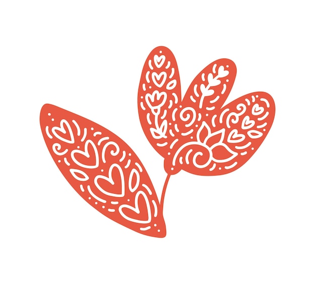 Scandinavian love modern flower and leaf with flourish swirls blossom in hygge style vector element