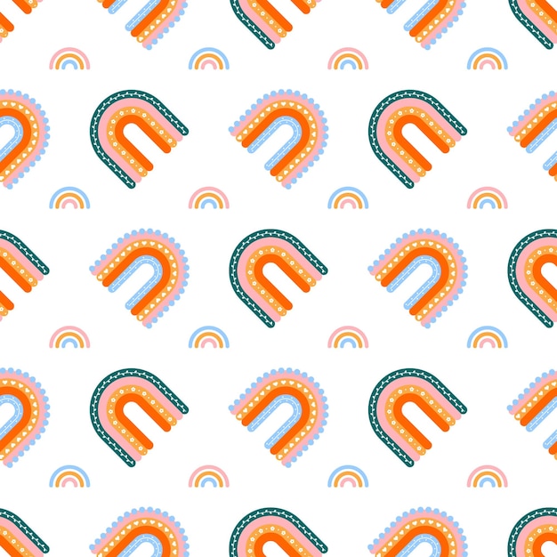 Scandinavian rainbow with ornaments seamless pattern