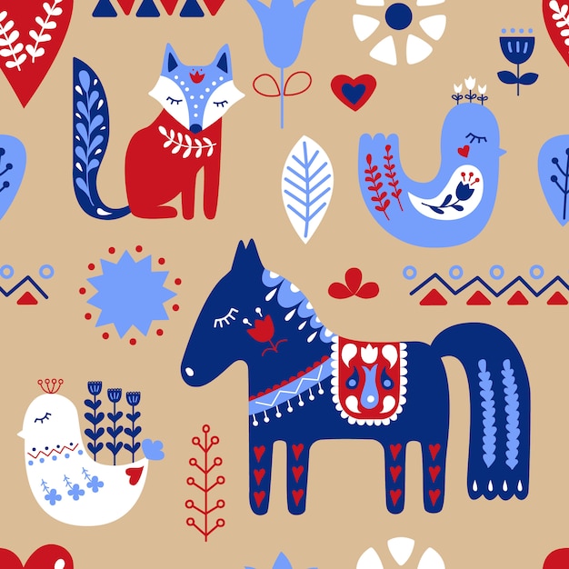 Vector scandinavian seamless folk art pattern.