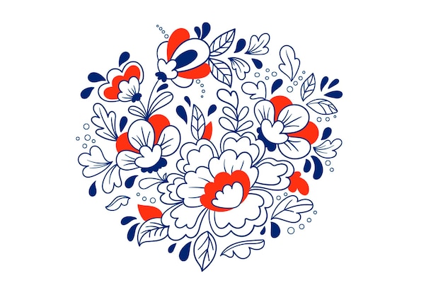 Scandinavian vector folk art pattern. Floral ornament. Nordic style ethnic decoration. Traditional embroidery with flowers in navy blue.