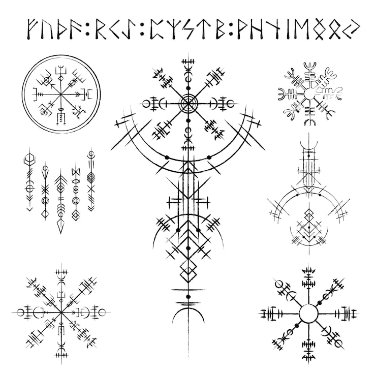वेक्टर scandinavian viking grunge symbols set