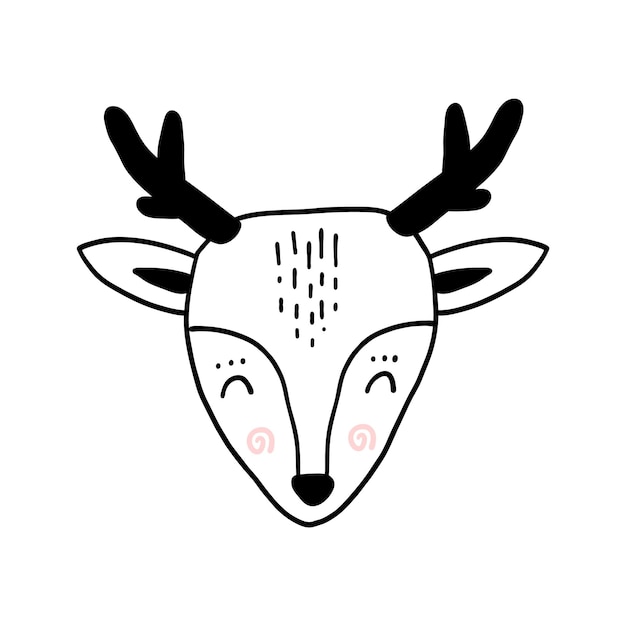 Scandinavisch dierengezicht nordic schattig hoofd vector hand getekend gezicht voor kinderdagverblijf print textiel