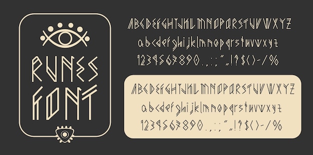 Scandinavisch type viking runes font Oude lettertype van het noordelijke alfabet vector typografie Keltische stijl letters en cijfers met middeleeuwse gotische elementen viking runisch alfabet tribale abc